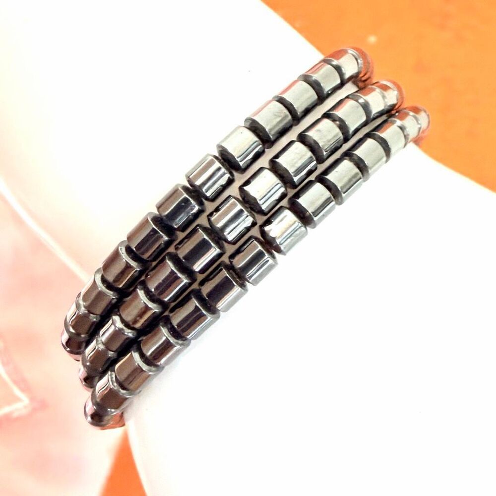 Vintage Triple Strand Hematite Bead Bracelet